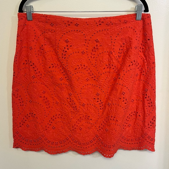 Loft - Embroidered Scalloped Skirt - warm coral - size 10 - Picture 5 of 10